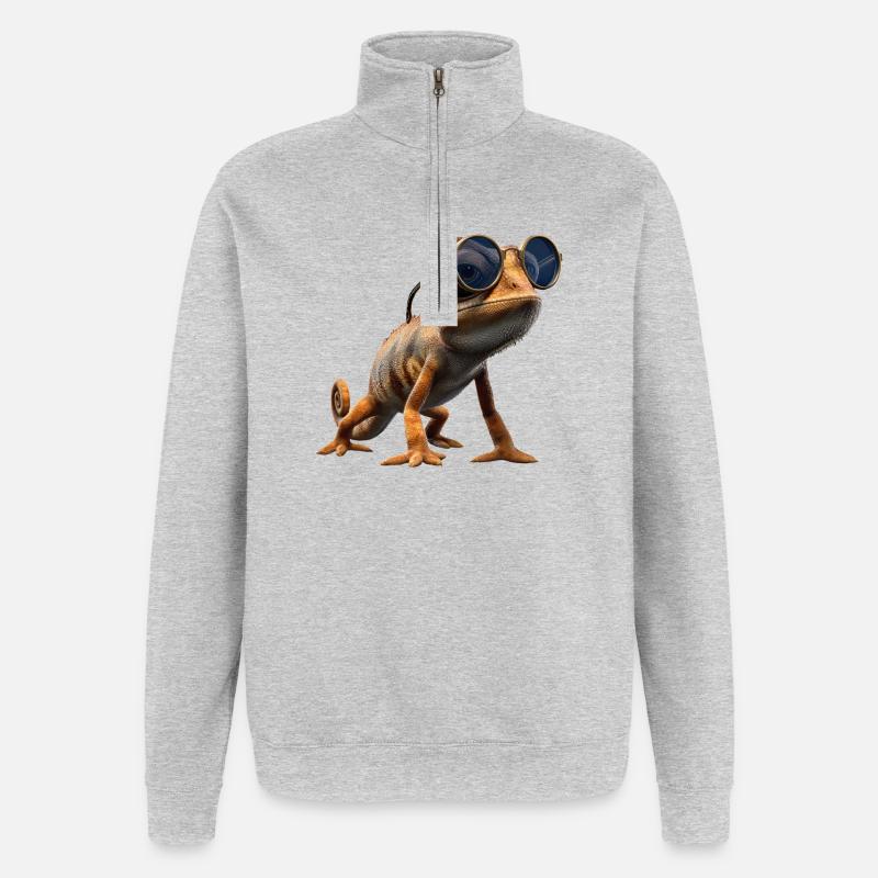 Chameleon Lizard Reptile Chameleon Iguana Lizard - Quarter-Zip Sweatshirt - heather grey