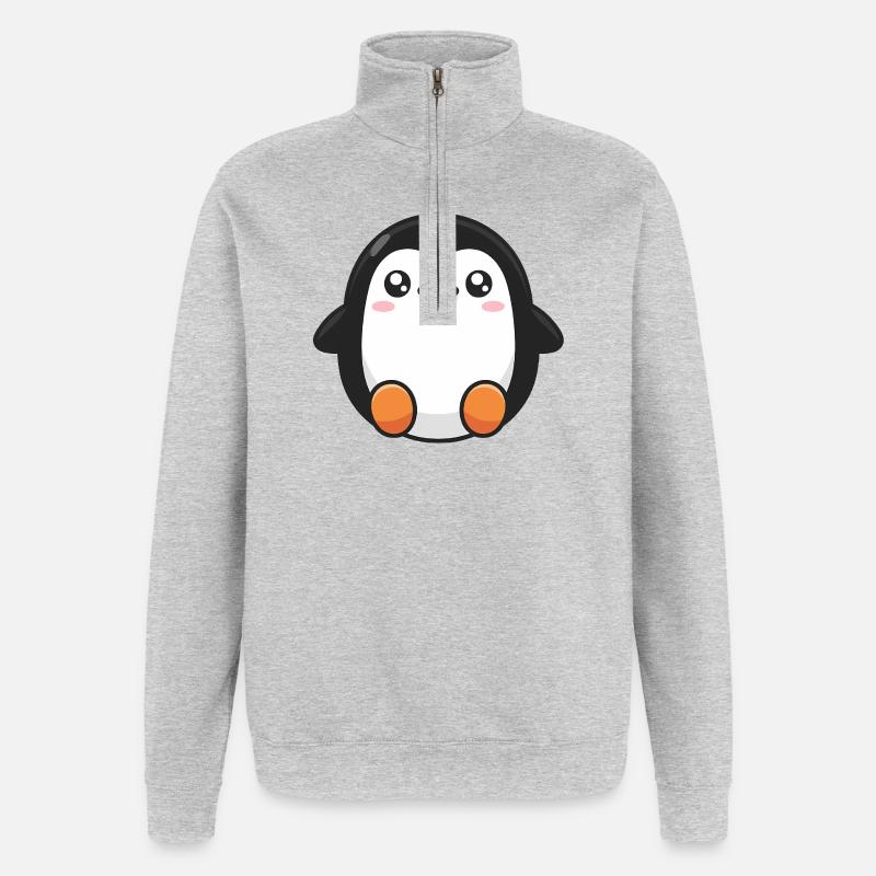 pingouin mignon - Sweat à zip 1/4 - gris chiné