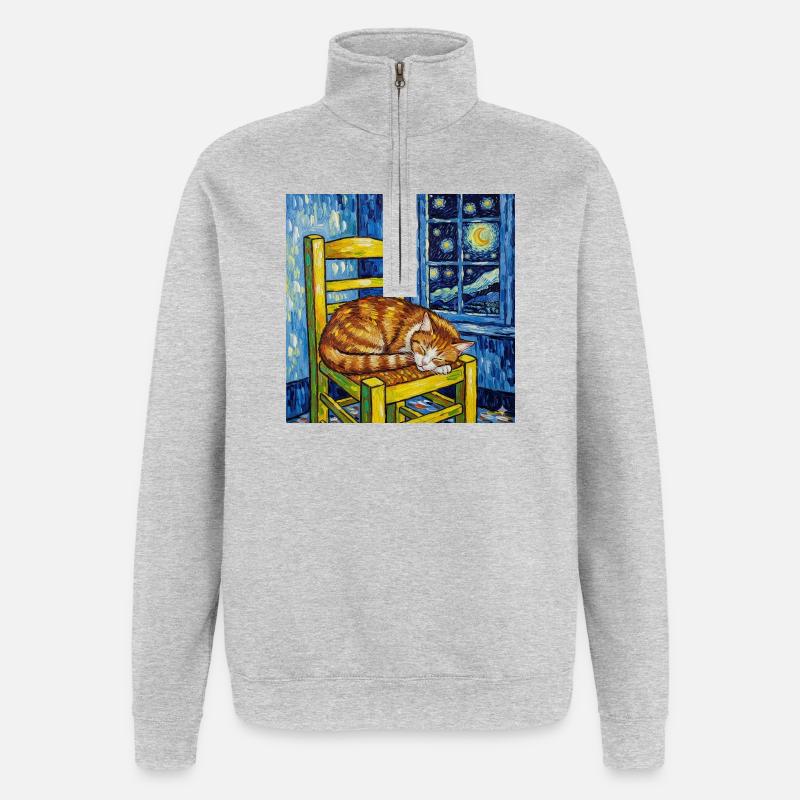 Kat van Gogh Sternenhimmel - Quarter-Zip-Sweatshirt - Grau meliert