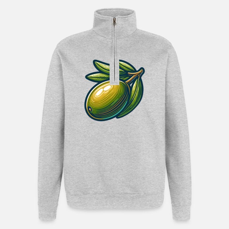 Illustration d'olive élégante et nature - Sweat à zip 1/4 - gris chiné