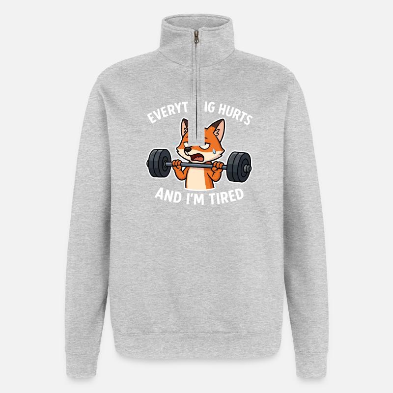 Erschöpfter Fuchs, der Gewichte hebt Illustration - Quarter-Zip-Sweatshirt - Grau meliert