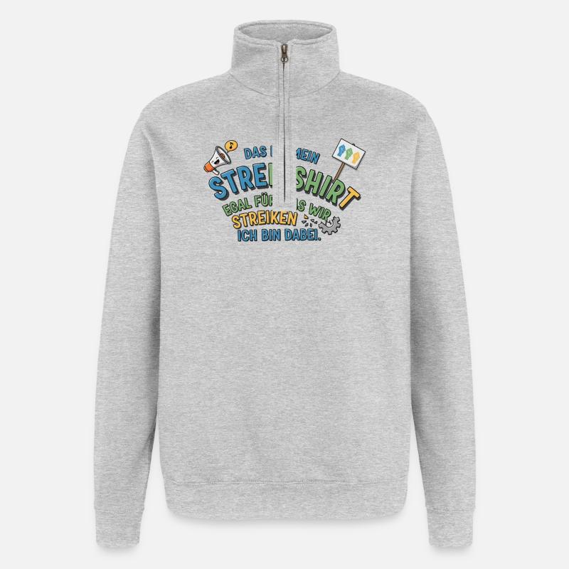 Engagierter Streikshirt-Motiv - Quarter-Zip-Sweatshirt - Grau meliert
