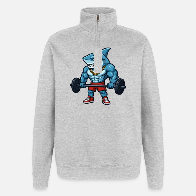 Muscles de requin, bodybuilder comique - Sweat à zip 1/4 - gris chiné