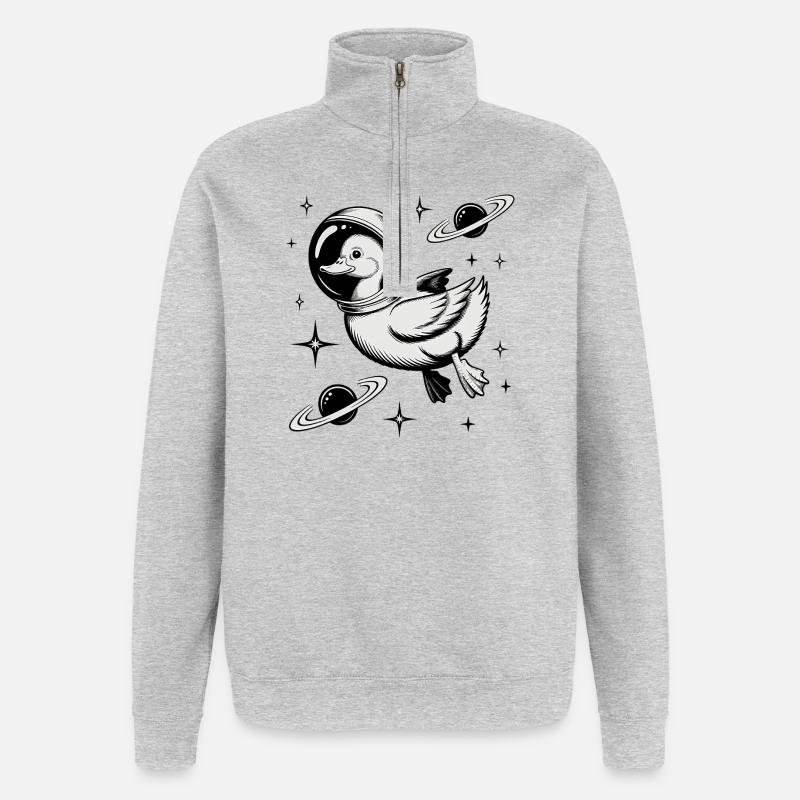 Goose in Space - Cool Astonomy Logo - Quarter-Zip Sweatshirt - heather grey