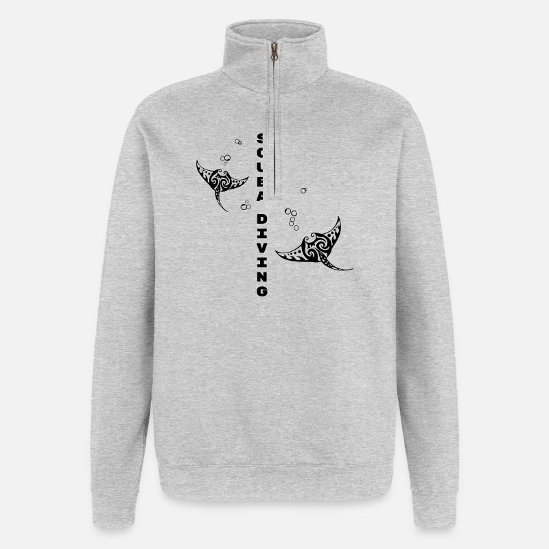 Tauchen – Stammes-Mantarochen-Design - Quarter-Zip-Sweatshirt - Grau meliert
