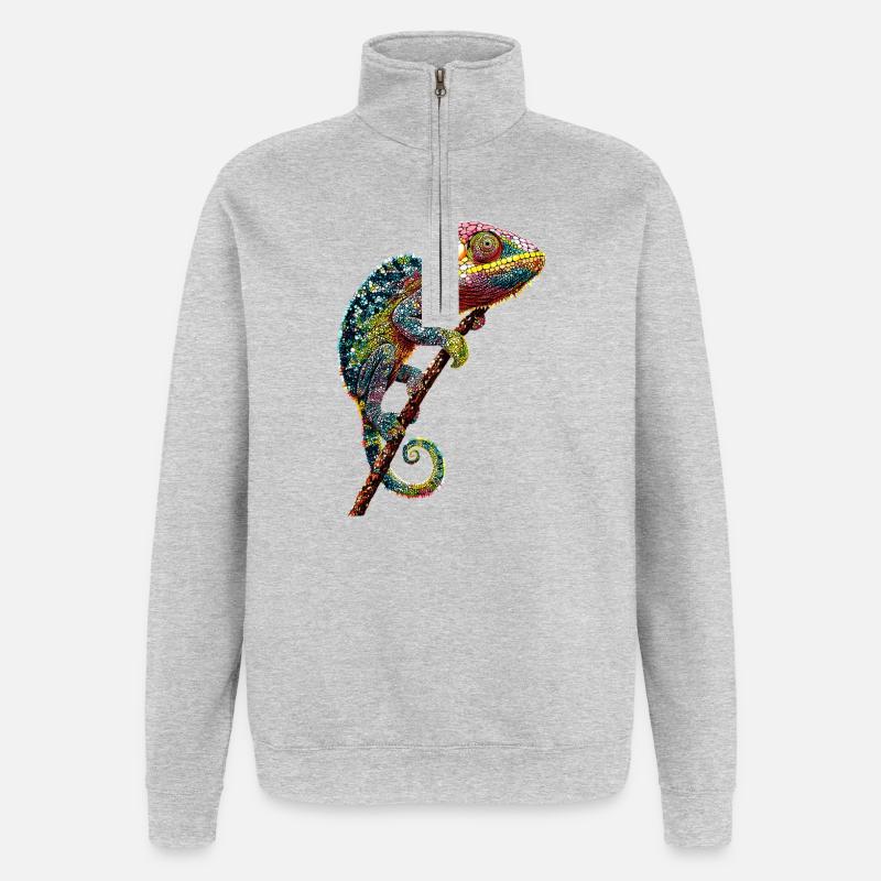 Chameleon Lizard Reptile Chameleon Iguana Lizard - Quarter-Zip Sweatshirt - heather grey