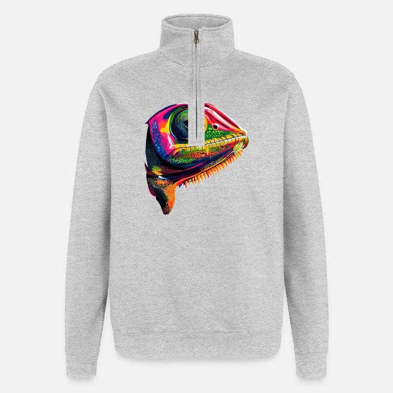 Chameleon Lizard Reptile Chameleon Iguana Lizard - Quarter-Zip Sweatshirt - heather grey