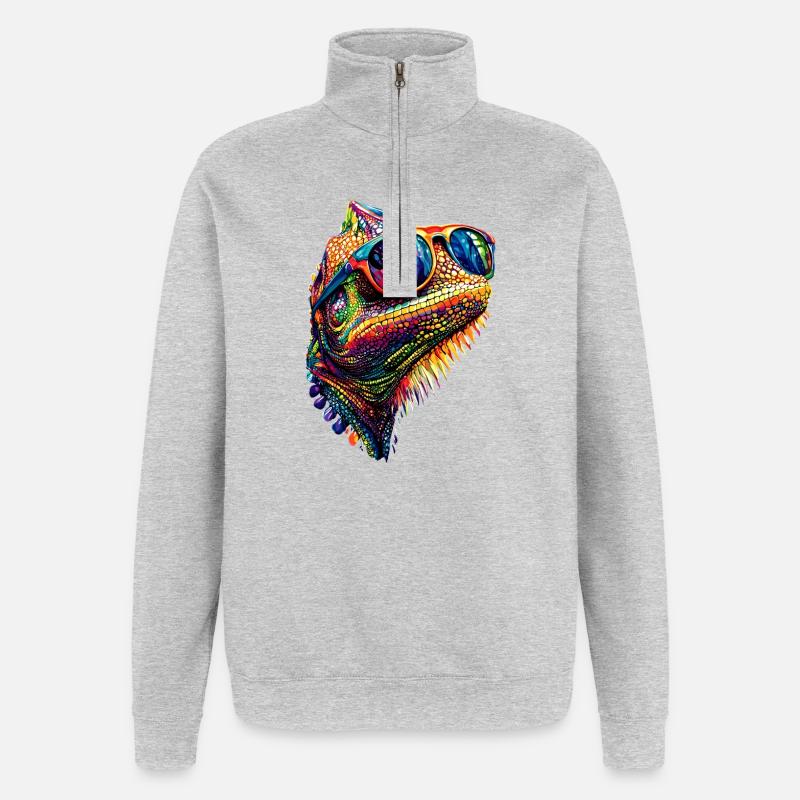 Chamäleon Echse Reptil Chameleon Leguan Eidechse - Quarter-Zip-Sweatshirt - Grau meliert