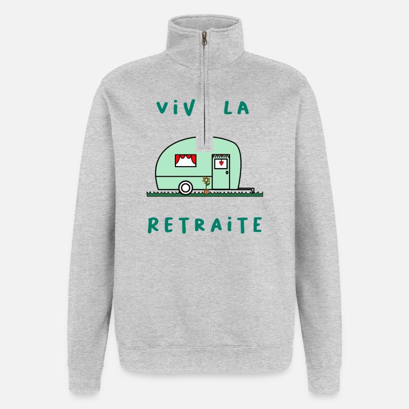 RETRAITE. VACANCES. RETRAITE. RETRAITEE. RETRAITE. - Sweat à zip 1/4 - gris chiné