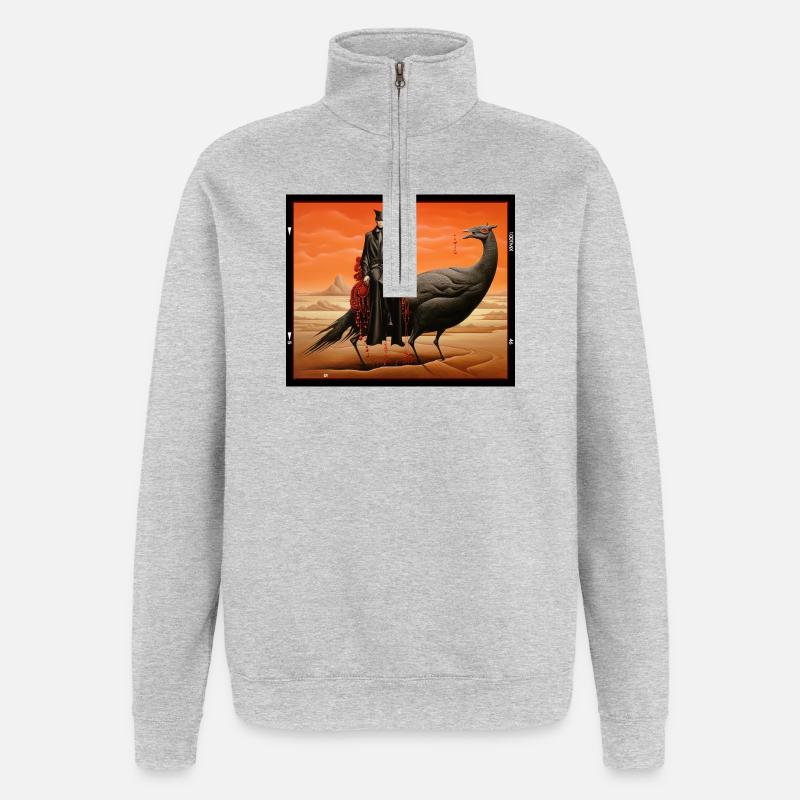 Fantasie-Vogel mit Gothic-Figur surreal Fantasy - Quarter-Zip-Sweatshirt - Grau meliert