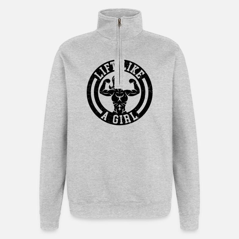 Heben Sie wie ein Mädchen - Quarter-Zip-Sweatshirt - Grau meliert