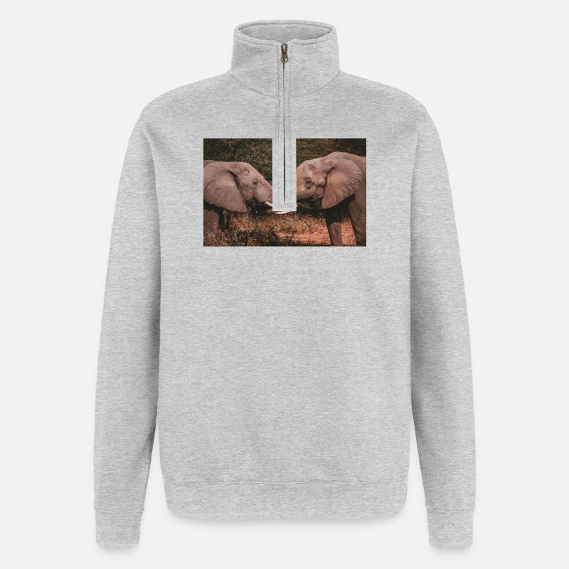 Elephants Intertwining Trunks  - Quarter-Zip Sweatshirt - heather grey
