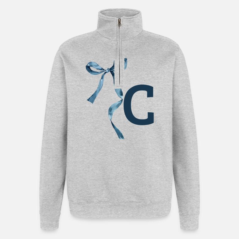 Monogramme c idée cadeau  - Sweat à zip 1/4 - gris chiné