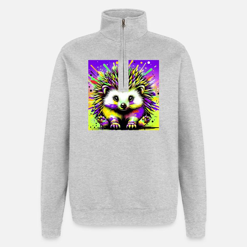 hérisson - Sweat à zip 1/4 - gris chiné