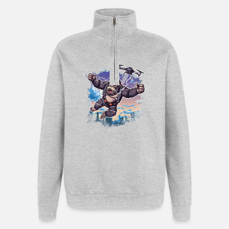Gorilla Drohne Kinder lustig - Quarter-Zip-Sweatshirt - Grau meliert