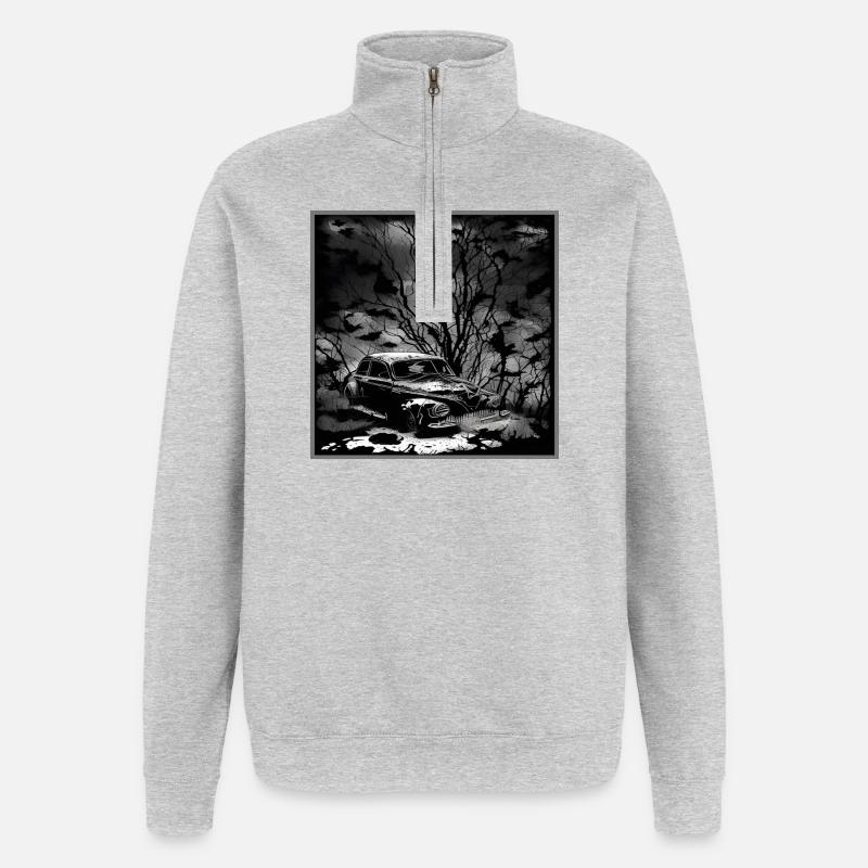 Dunkler Wald Oldtimer Illustration - Quarter-Zip-Sweatshirt - Grau meliert