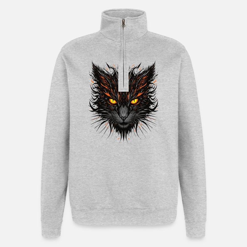Mutige Katze - Quarter-Zip-Sweatshirt - Grau meliert