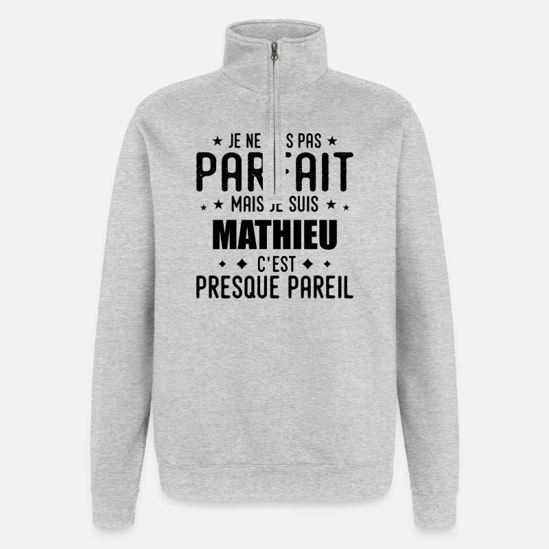 Mathieu: authentisch, unvollkommen, oben, Perfektion - Quarter-Zip-Sweatshirt - Grau meliert