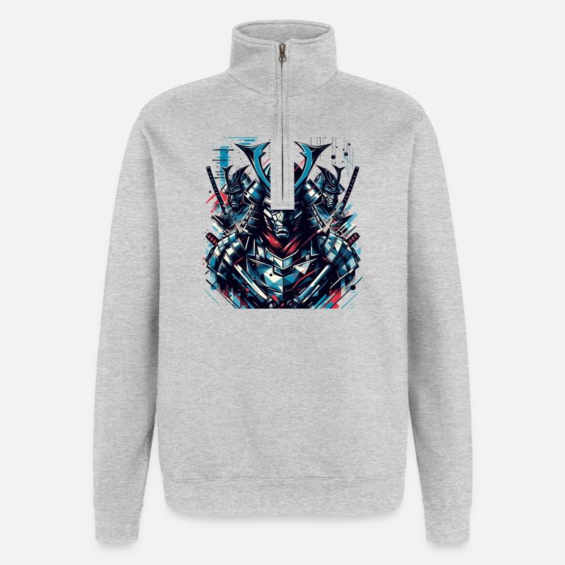 Futuristic Samurai Warrior Illustration - Quarter-Zip Sweatshirt - heather grey