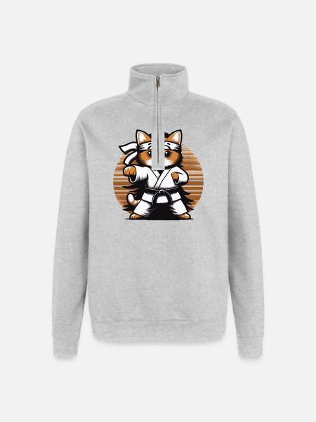 Kawaii Cat Karate Dojo Design - Quarter-Zip Sweatshirt - heather grey