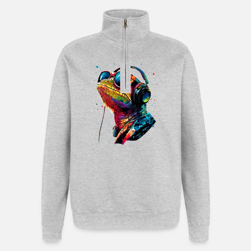 Chameleon Lizard Reptile Chameleon Iguana Lizard - Quarter-Zip Sweatshirt - heather grey