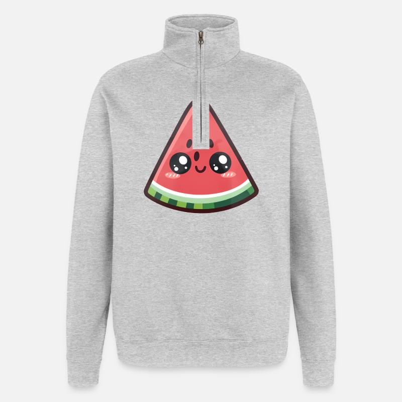 Tranche de pastèque kawaii - Sweat à zip 1/4 - gris chiné