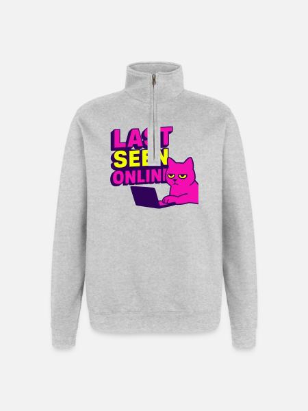 Sidst set online: Meme-design med irriteret kat - Sweatshirt med 1/4 lynlås - grå meleret