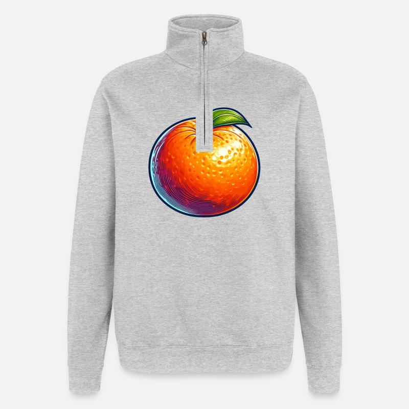 Orange Pop Art Fruit Éclatant - Sweat à zip 1/4 - gris chiné