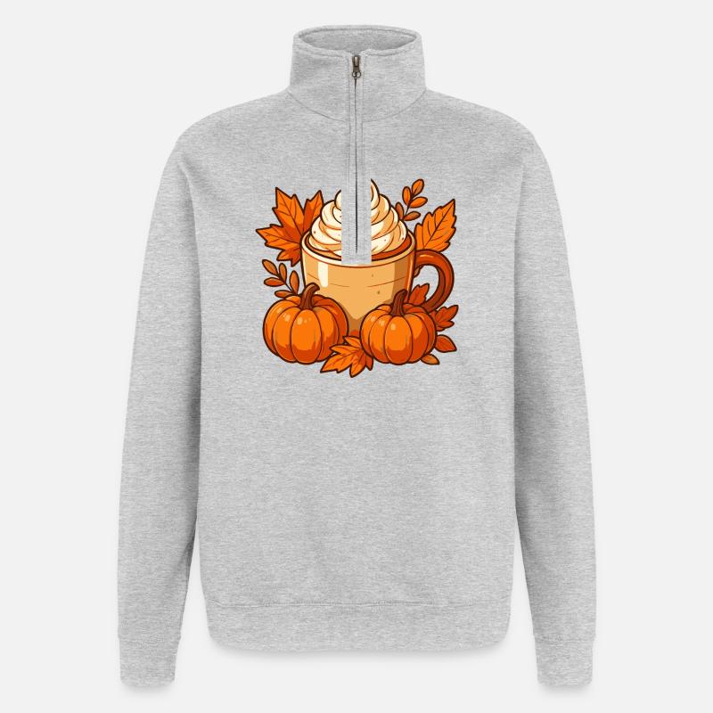 Tasse d’automne citrouille épicée conception - Sweat à zip 1/4 - gris chiné