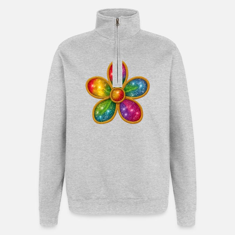 Galaktischer Blumenring mit bunten Funkeln - Quarter-Zip-Sweatshirt - Grau meliert