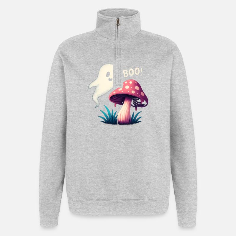 Mystical mushroom with ghost accent - Quarter-Zip Sweatshirt - heather grey