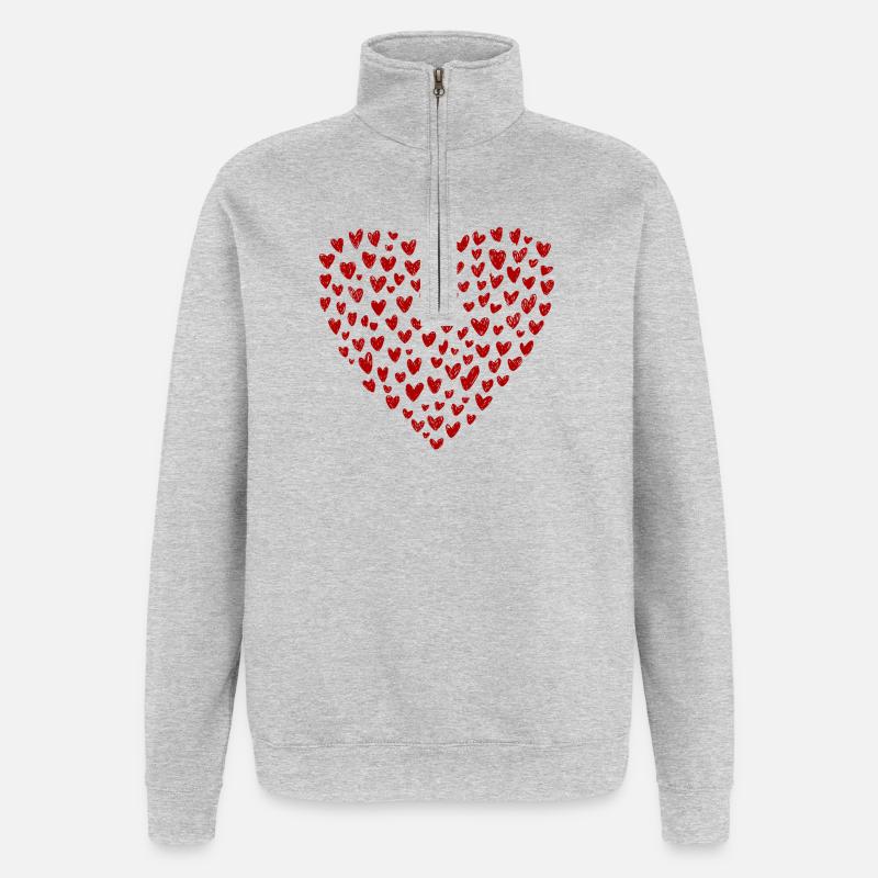 Herzkollektion: Liebe in Rot - Quarter-Zip-Sweatshirt - Grau meliert