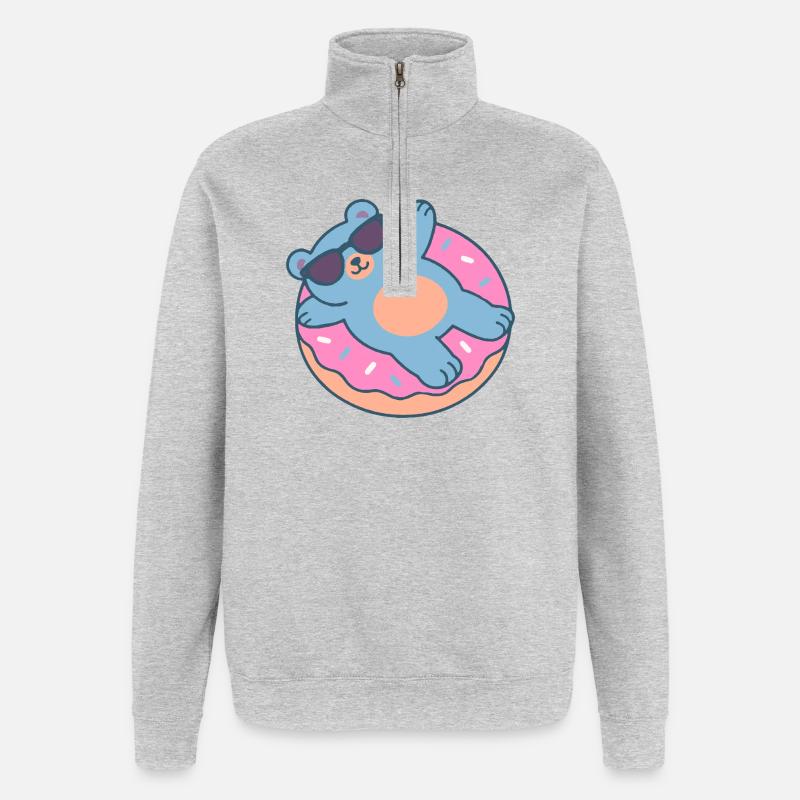 Blauer Teddybär mit Sonnenbrille - Quarter-Zip-Sweatshirt - Grau meliert
