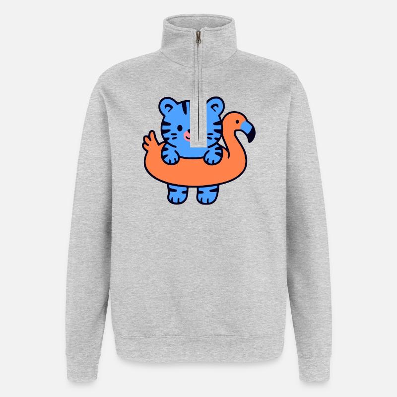 Kleiner schwebender blauer Tiger - Quarter-Zip-Sweatshirt - Grau meliert