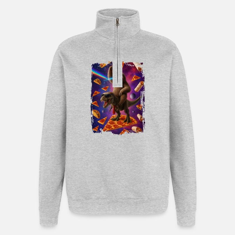 Space Explorers Dragon and Sloth - Quarter-Zip Sweatshirt - heather grey