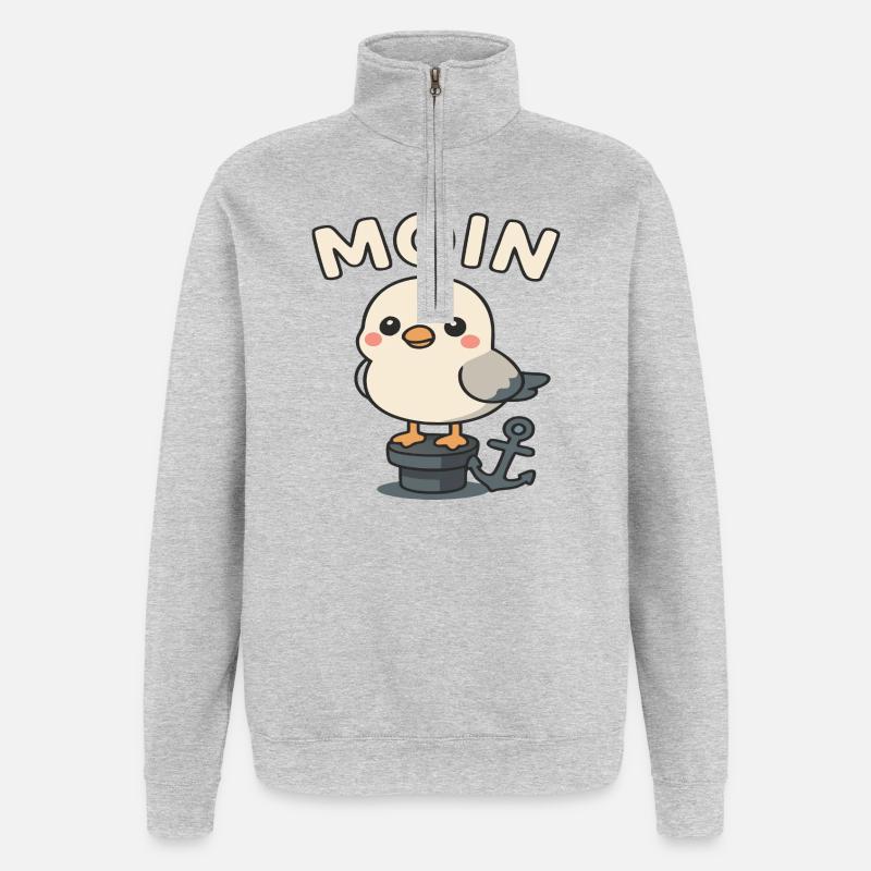 Moin - Design de mouette - Sweat à zip 1/4 - gris chiné