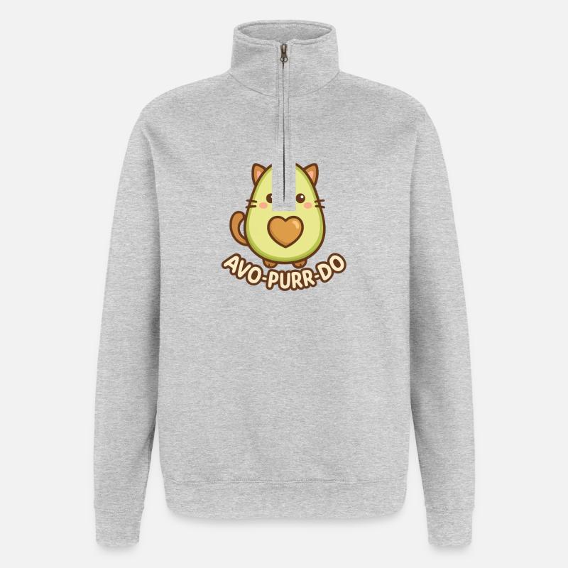 Cute avocado cat squirrel with heart - Quarter-Zip Sweatshirt - heather grey