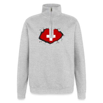 Schweiz Flagge - Quarter-Zip-Sweatshirt - Grau meliert - Vorne - AI Model Female 172 light (172cm) & AI Model Male 178 dark (178cm)