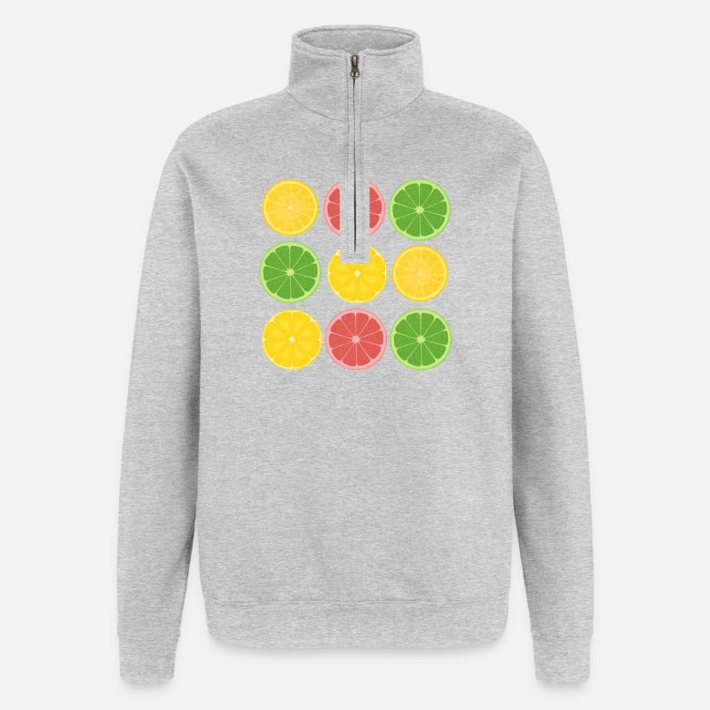 Frucht-Zitrus-Color-Blocking-Design - Quarter-Zip-Sweatshirt - Grau meliert