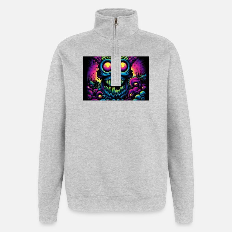Glühender psychedelischer Schädel - Quarter-Zip-Sweatshirt - Grau meliert