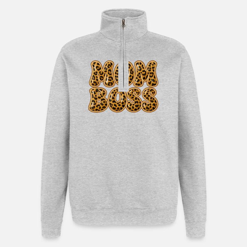 design maman Y2K avec imprimé léopard - Sweat à zip 1/4 - gris chiné