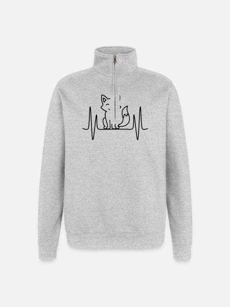 Ræv hjerteslag linje motiv - Sweatshirt med 1/4 lynlås - grå meleret