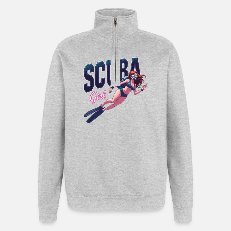 Conception de fille de plongée - Sweat à zip 1/4 - gris chiné