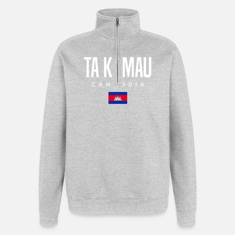 Ta Khmau Cambodge Khmer - Sweat à zip 1/4 - gris chiné