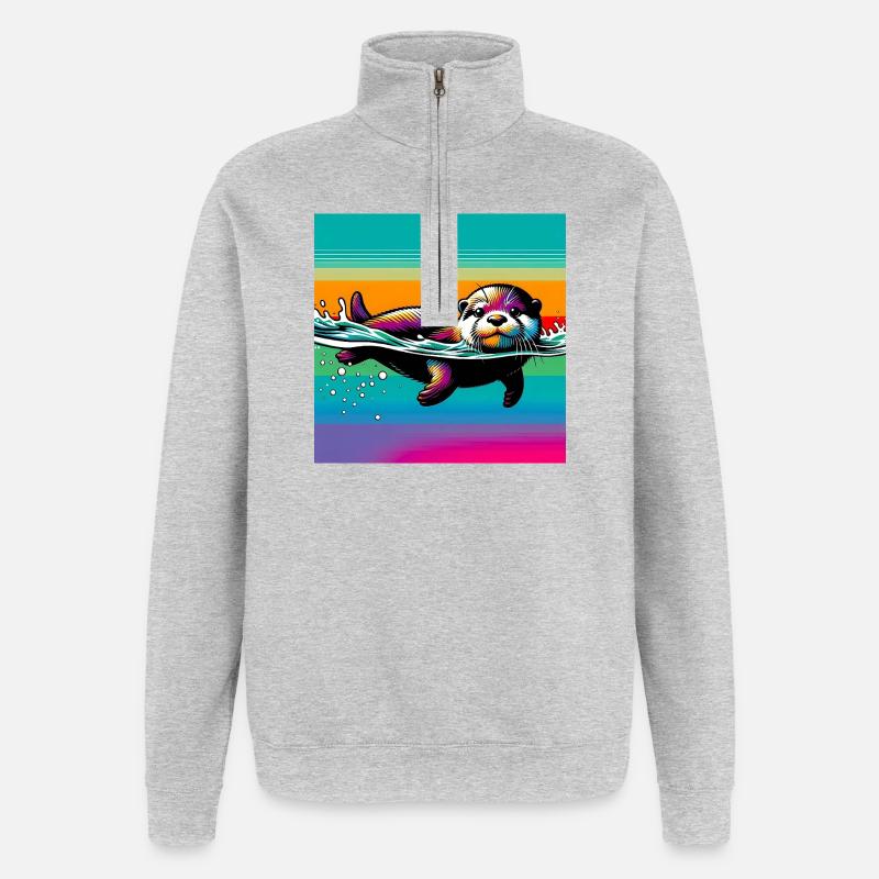 loutre - Sweat à zip 1/4 - gris chiné