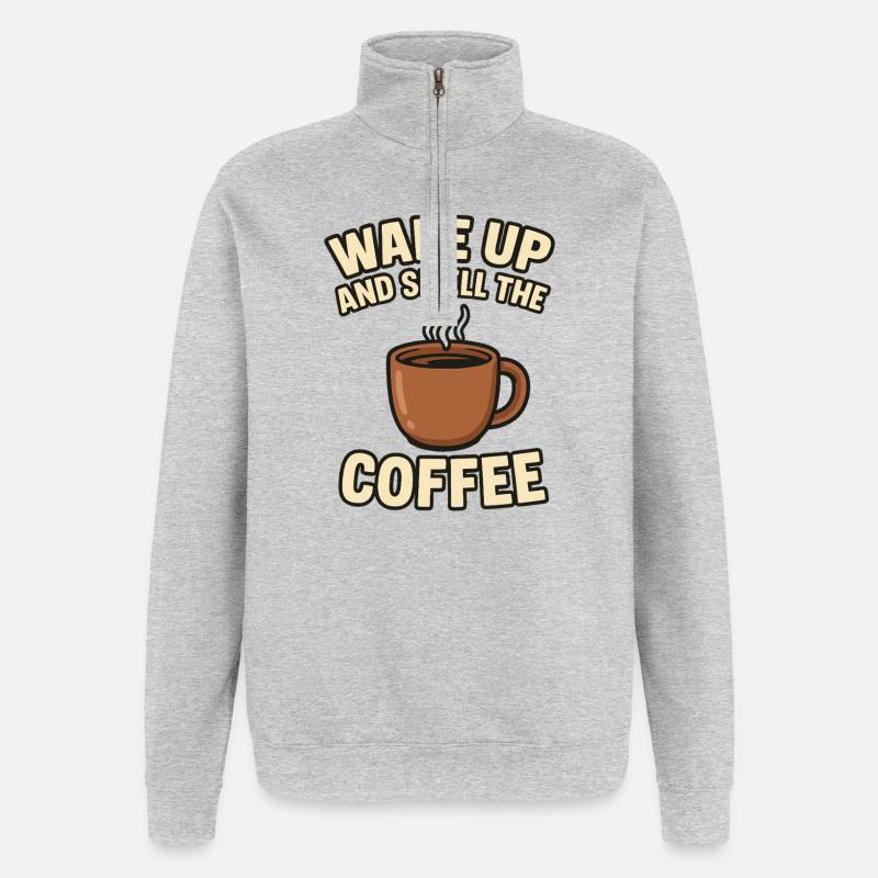Rituel du matin Conception du café - Sweat à zip 1/4 - gris chiné