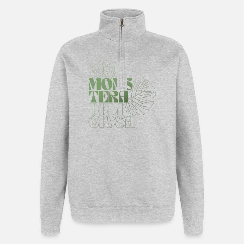 Feuille de Monstera Conception botanique - Sweat à zip 1/4 - gris chiné
