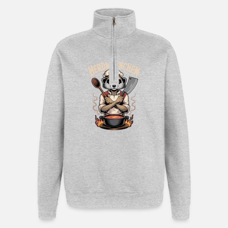 Herdmannchen Kochen Lustiger Koch Herdmannchen - Quarter-Zip-Sweatshirt - Grau meliert
