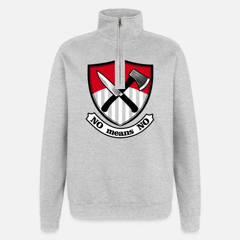 Schild mit Axt und Messer - Quarter-Zip-Sweatshirt - Grau meliert