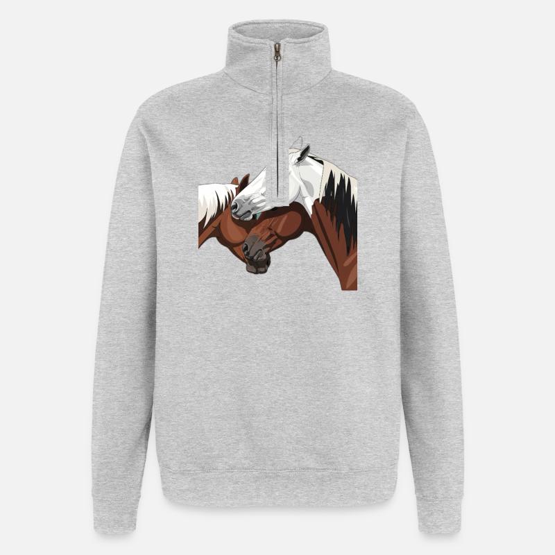 Impression de cheval élégant - Sweat à zip 1/4 - gris chiné